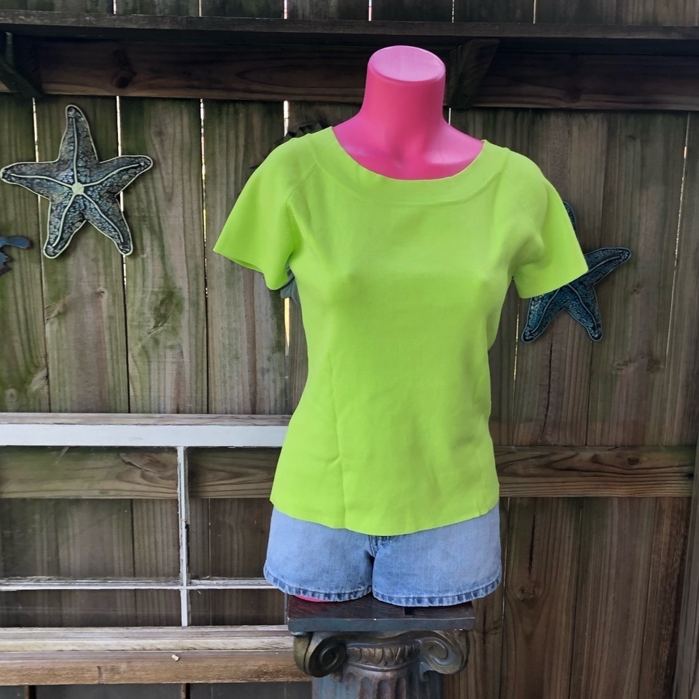 Joseph A Neon Green Short Sleeve Sweater M